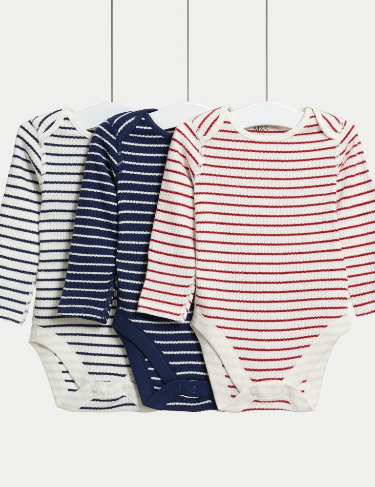 3pk Pure Cotton Striped Bodysuits 6 lbs 3 Yrs M S Collection M S