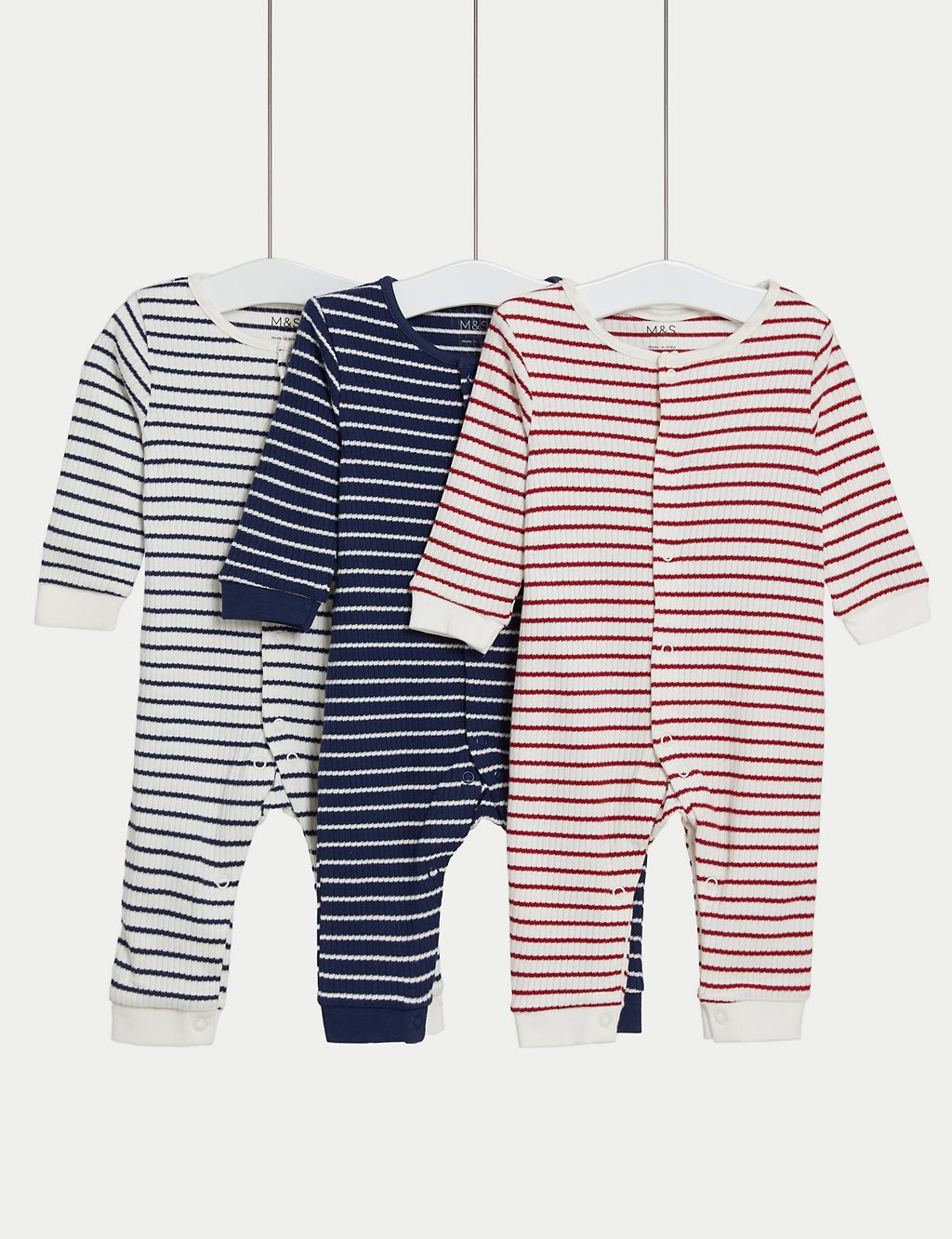 3pk Pure Cotton Striped Sleepsuits (6½lbs-3 Yrs) 1 of 1