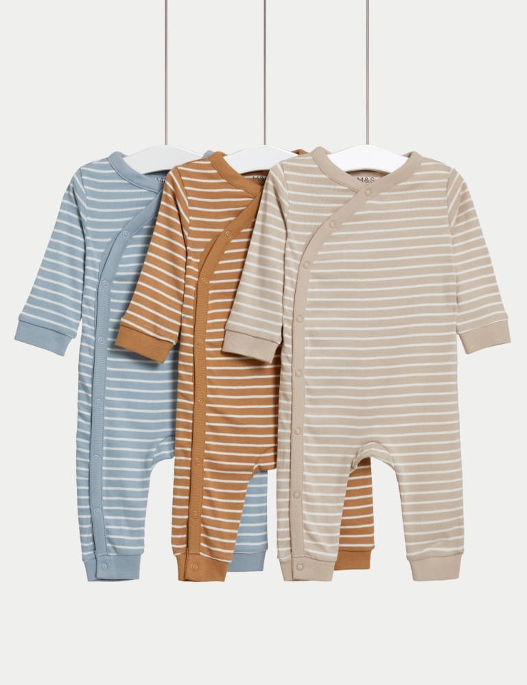 3pk Pure Cotton Striped Sleepsuits (6½lbs-3 Yrs) 1 of 4