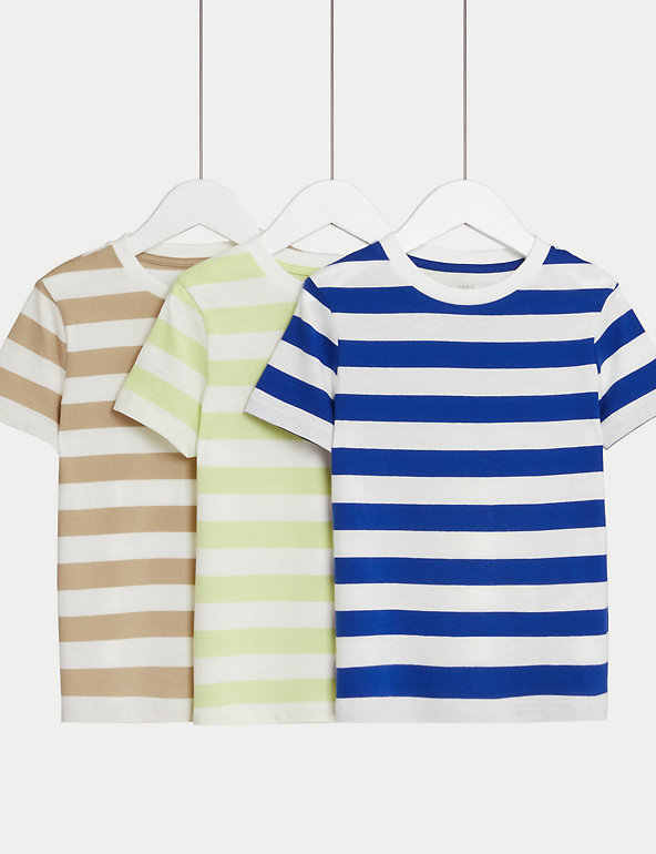 3pk Pure Cotton Striped T-Shirts (2-8 Yrs) Image 1 of 1