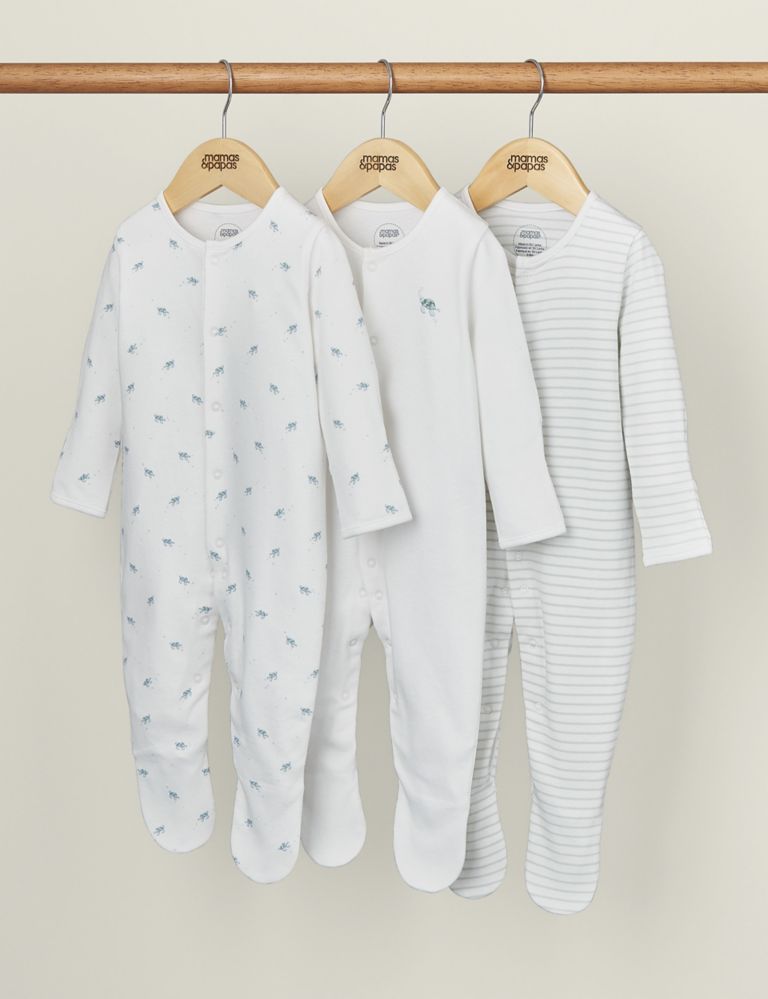 3pk Pure Cotton Turtle & Striped Sleepsuits (7lbs-24 Mths) 1 of 2