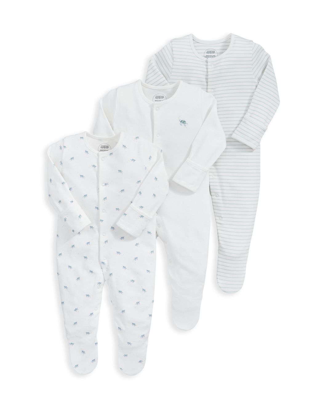 3pk Pure Cotton Turtle & Striped Sleepsuits (7lbs-24 Mths) 2 of 2