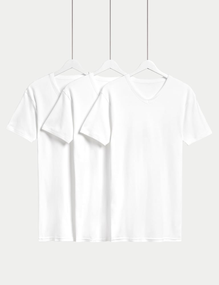 3pk Pure Cotton V-Neck T-Shirt Vests 1 of 3