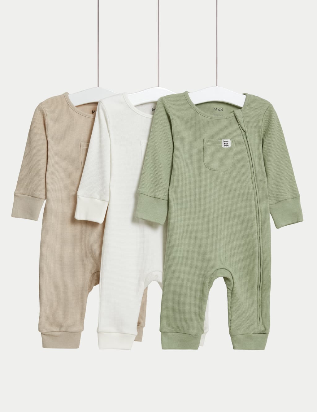 3pk Pure Cotton Zip Sleepsuits 6 lbs 3 Yrs