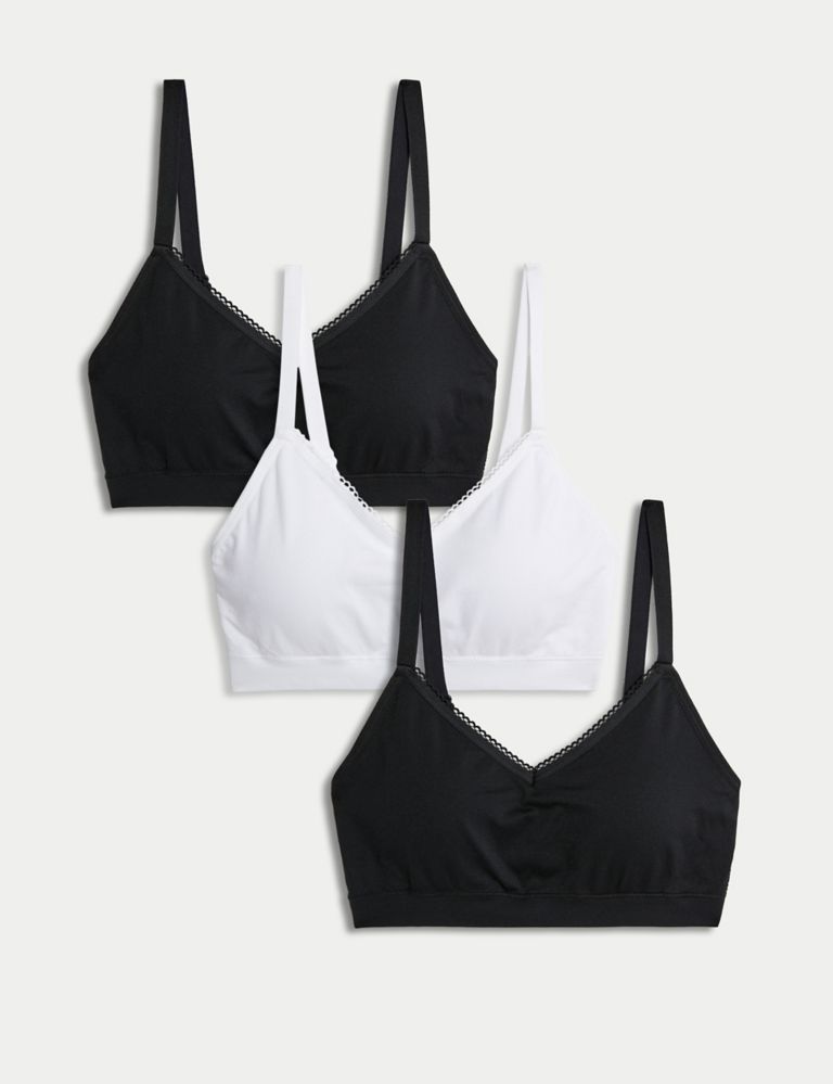 6 Straps Black Padded Cotton Bralette Bra Removable Pads Size: Free pack of  2