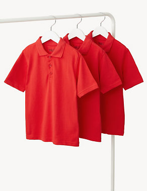 3pk Unisex Pure Cotton School Polo Shirts (2-16 Yrs) Image 2 of 6