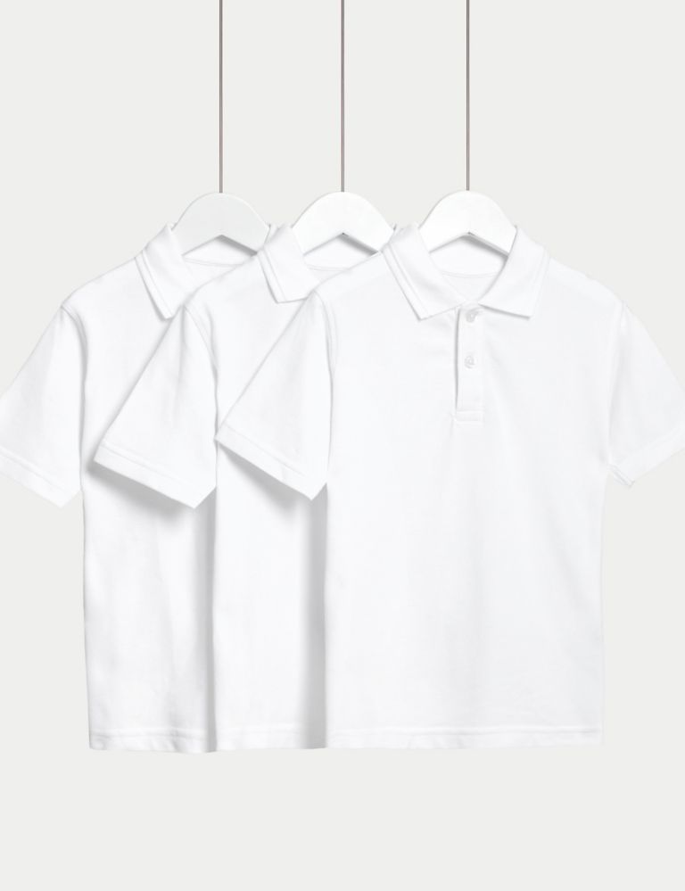3pk Unisex Stain Resist School Polo Shirts (2-18 Yrs) 1 of 6
