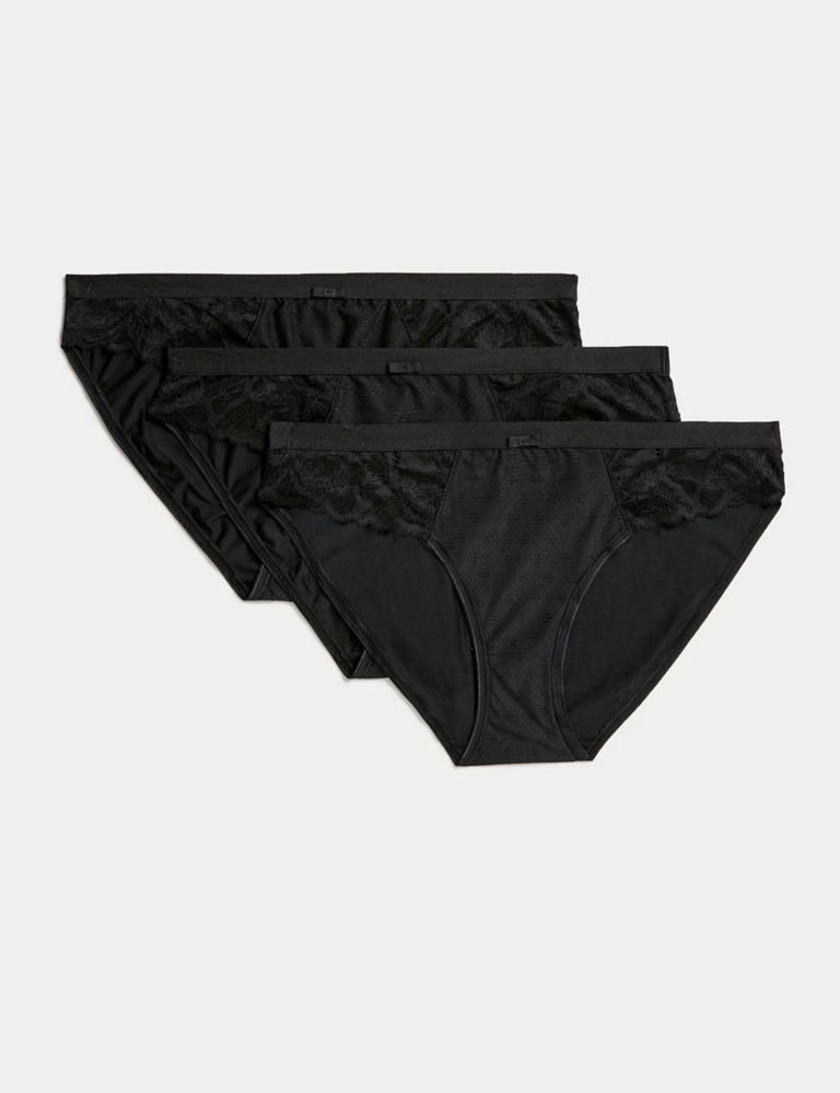 M&S Body Lace Bikini Knickers, 3 Pack, 14, Black