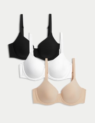 MARKS & SPENCER M&S 3pk Non Wired Plunge T-Shirt Bras A-E 2024, Buy MARKS  & SPENCER Online