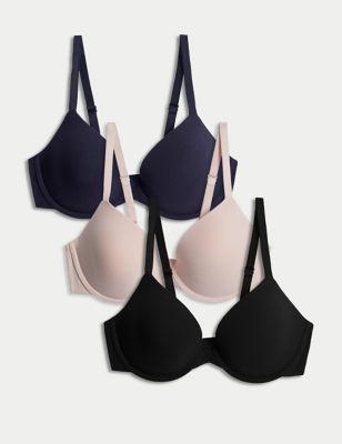 3pk Wired Plunge T-Shirt Bras A-E, M&S Collection