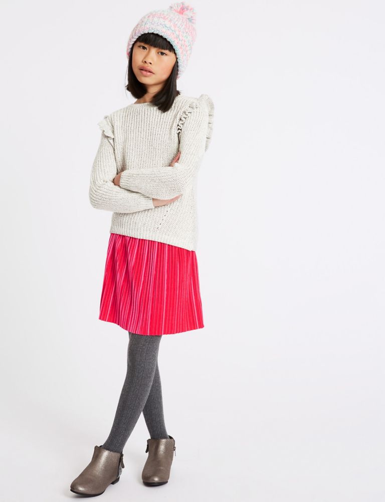 Girls White Cable Knit Tights