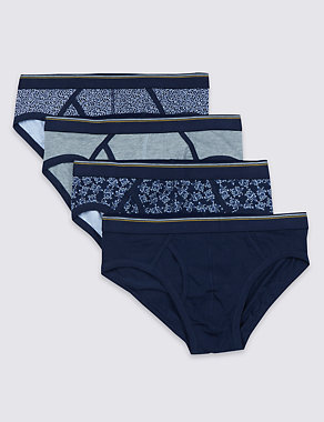 4 Pack 4-Way Stretch Cotton Assorted Briefs with StayNEW™ & Cool Comfort™ Technology Image 2 of 3