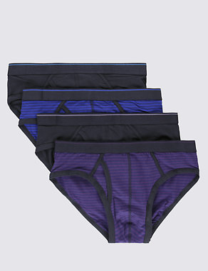 4 Pack 4-Way Stretch Cotton Cool & Fresh™ Feeder Striped Briefs with StayNEW™ Image 2 of 3