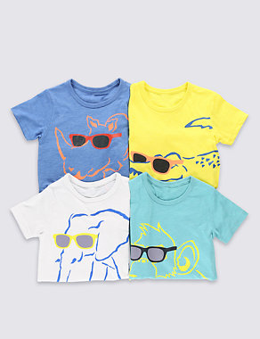 4 Pack Animal Sunnies Print T-Shirts (1-7 Years) Image 2 of 9