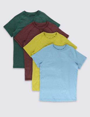 4 Pack Cotton Blend Short Sleeve T- Shirts (5-14 Years) Image 2 of 7