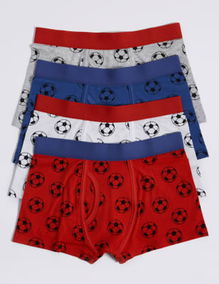 4 Pack Cotton Football Print Trunks with Stretch (18 Months 16 Years