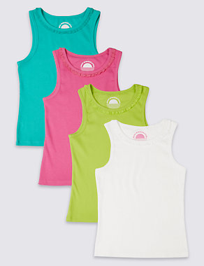 4 Pack Cotton Ribbed Vests with Stretch (3-14 Years) Image 2 of 7