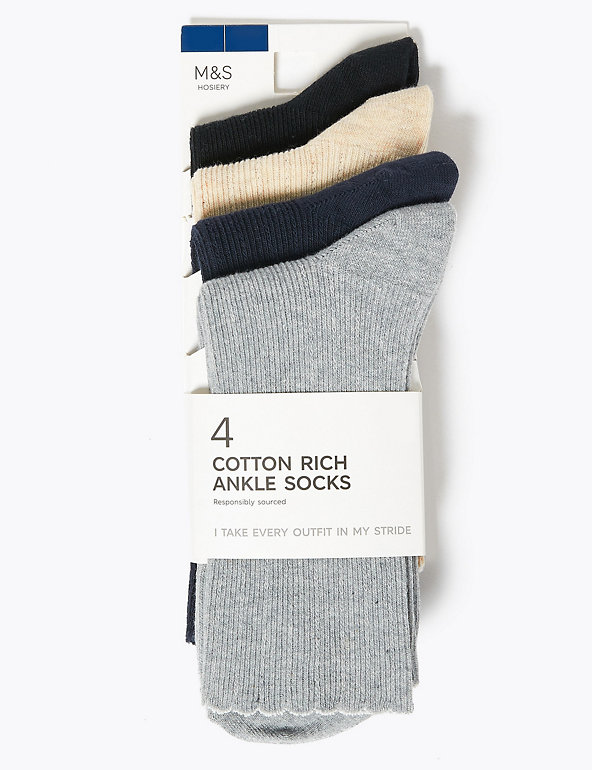 4 Pack Cotton Rich Ankle High Socks Image 1 of 2