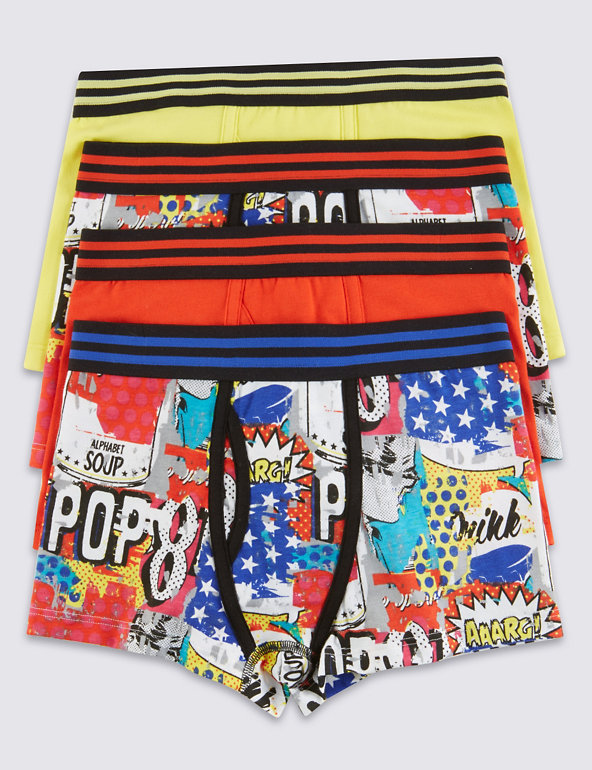 4 Pack Cotton Rich Assorted Trunks (3-16 Years) Image 1 of 1