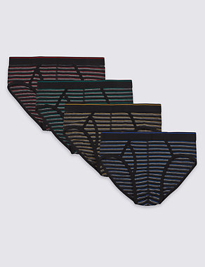 4 Pack Cotton Rich Striped Stretch Briefs Image 2 of 3