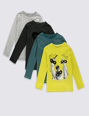 4 Pack Printed & Striped Long Sleeve T-Shirts (1-7 Years) Image 2 of 7