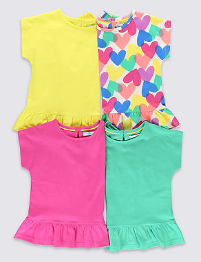 4 Pack Pure Cotton Assorted Frill T-Shirts (1-7 Years) Image 2 of 9