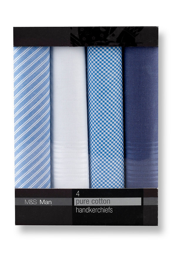4 Pack Pure Cotton Assorted Handkerchiefs Image 1 of 1