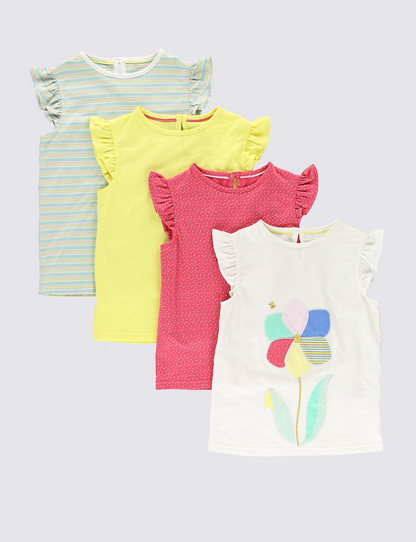 4 Pack Pure Cotton Assorted T-Shirts (1-7 Years) Image 1 of 2