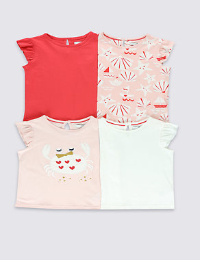 4 Pack Pure Cotton Assorted T-Shirts (1-7 Years) Image 2 of 8