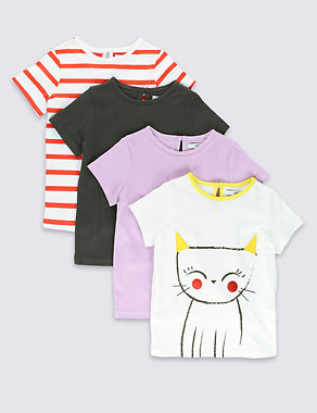 4 Pack Pure Cotton Assorted T-Shirts (1-7 Years) Image 2 of 7