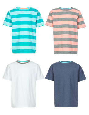 4 Pack Pure Cotton Assorted T-Shirts Image 2 of 6