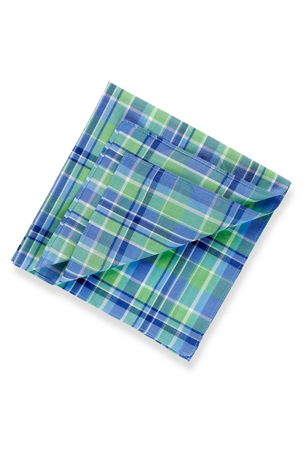 4 Pack Pure Cotton Checked Handkerchiefs Image 1 of 2