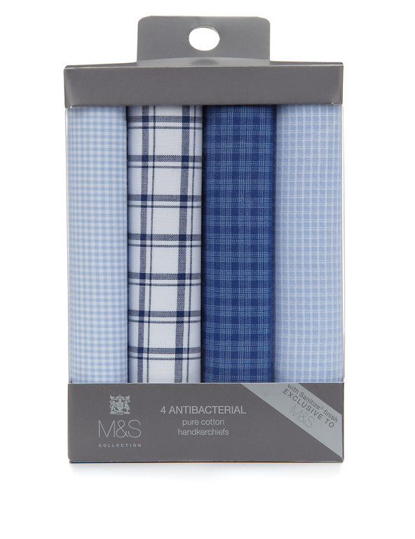 4 Pack Pure Cotton Checked Handkerchiefs Image 1 of 2