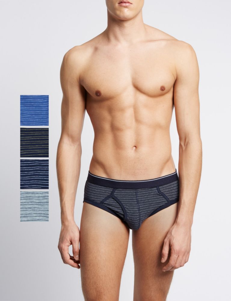 4 Pack Pure Cotton Cool & Fresh™ Striped Briefs with StayNEW™ 1 of 3