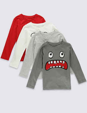 4 Pack Pure Cotton Long Sleeve T-Shirts (1-7 Years) Image 2 of 7