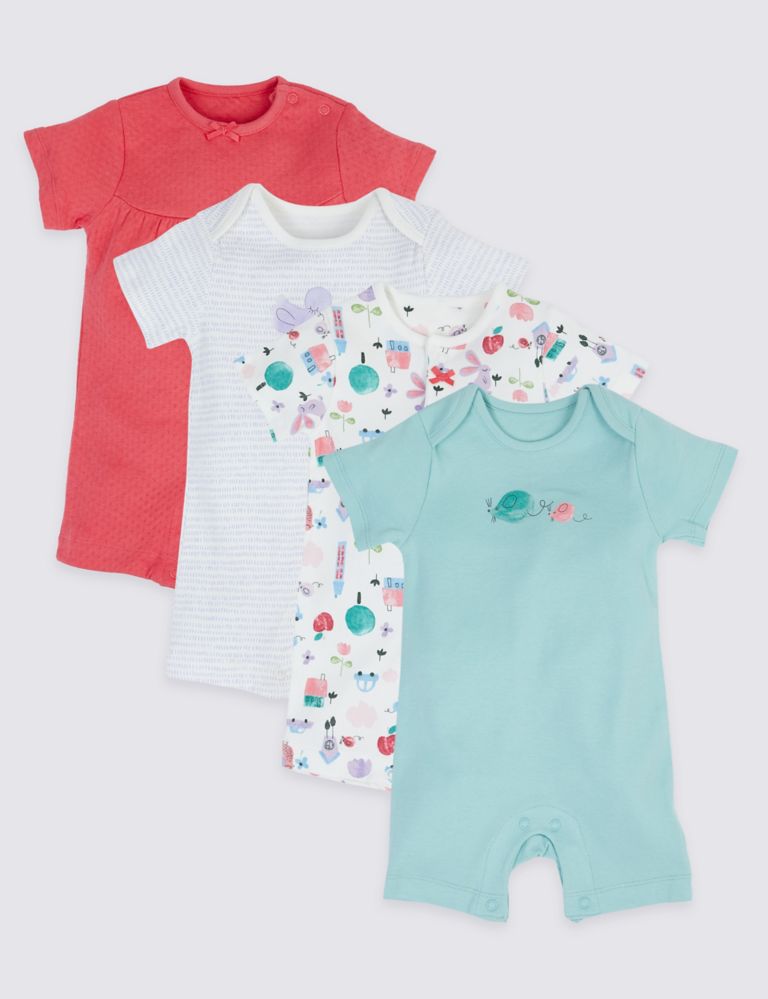 4 Pack Pure Cotton Rompers 1 of 7