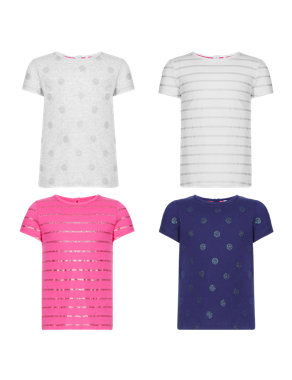 4 Pack Pure Cotton Short Sleeve Glitter Girls T-Shirts (1-7 Years) Image 2 of 5