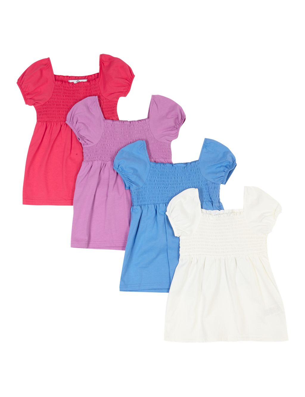 4 Pack Pure Cotton Smocked T-Shirts with StayNEW™ (1-7 Years) 1 of 7
