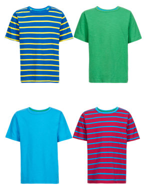 4 Pack Pure Cotton Striped Boys T-Shirts (1-7 Years) Image 2 of 7