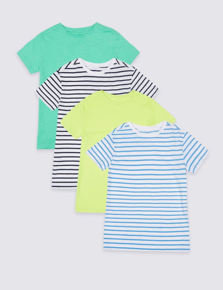 4 Pack Pure Cotton Striped T-Shirts (3-16 Years) 1 of 6