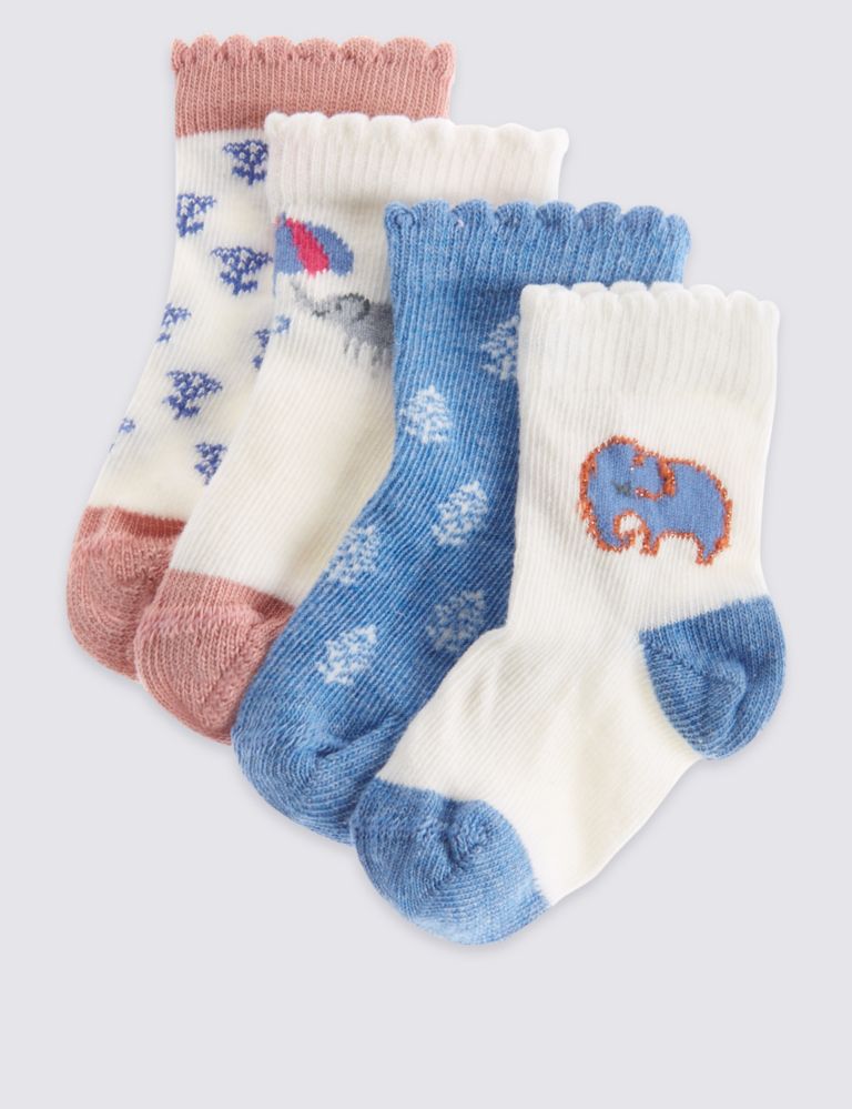 4 Pack of Cotton Rich Socks with StaySoft™ (0-24 Months) 1 of 2