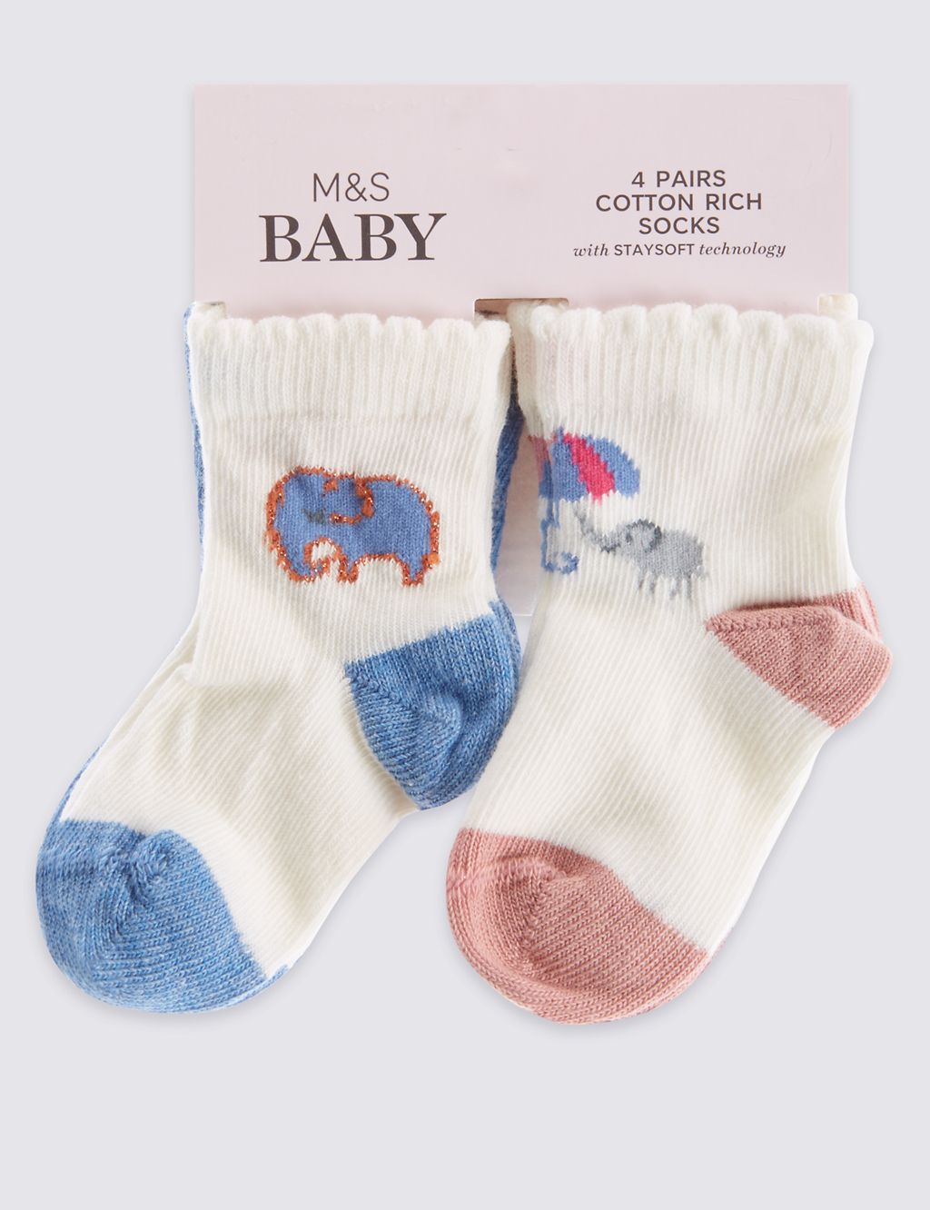 4 Pack of Cotton Rich Socks with StaySoft™ (0-24 Months) 2 of 2