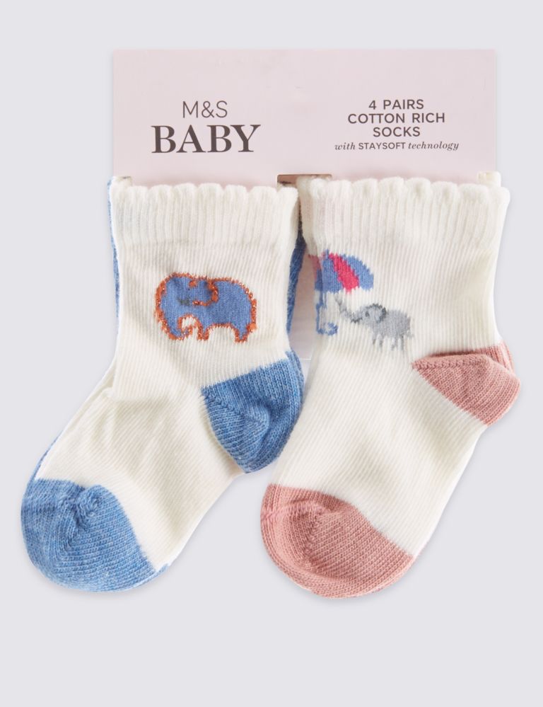 4 Pack of Cotton Rich Socks with StaySoft™ (0-24 Months) 2 of 2