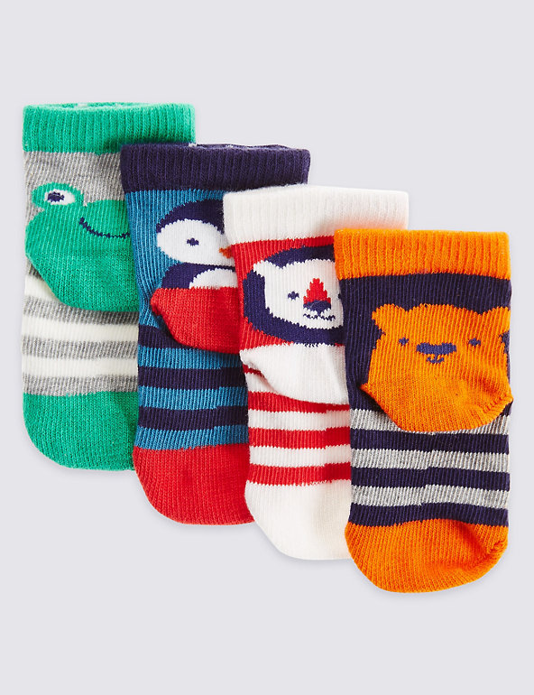 4 Pack of Cotton Rich StaySoft™ Novelty Socks (0-24 Months) Image 1 of 2