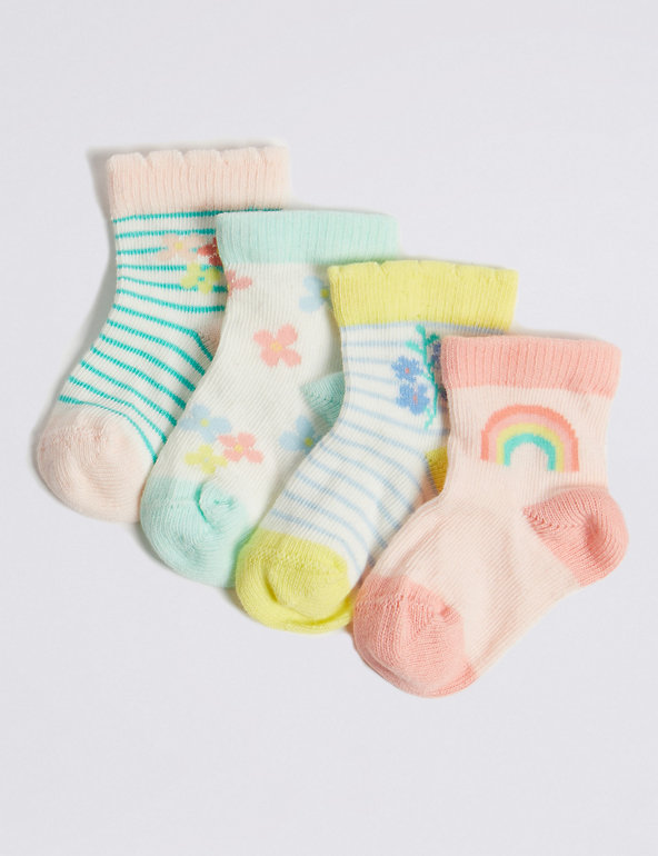 4 Pairs of Ankle Floral Baby Socks Image 1 of 2