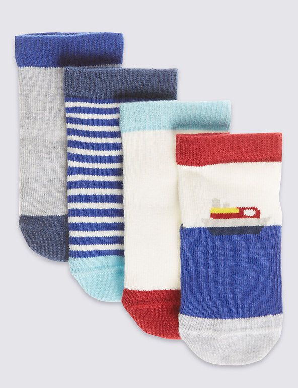 4 Pairs of Cotton Rich  StaySoft™ Assorted Socks (0-24 Months) Image 1 of 2