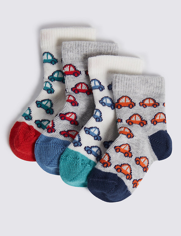 4 Pairs of Cotton Rich Baby  Socks (0-24 Months) Image 1 of 2