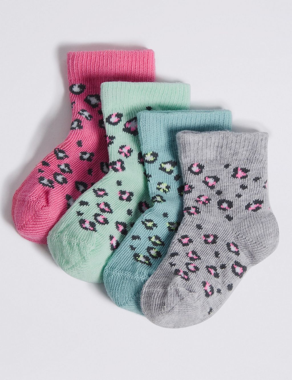 4 Pairs of Cotton Rich Baby Socks (0-24 Months) 1 of 2