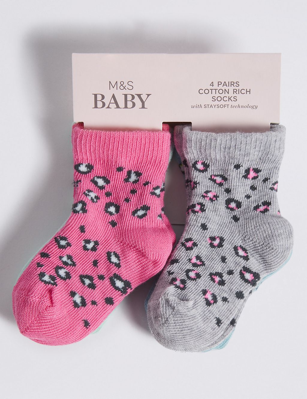 4 Pairs of Cotton Rich Baby Socks (0-24 Months) 2 of 2