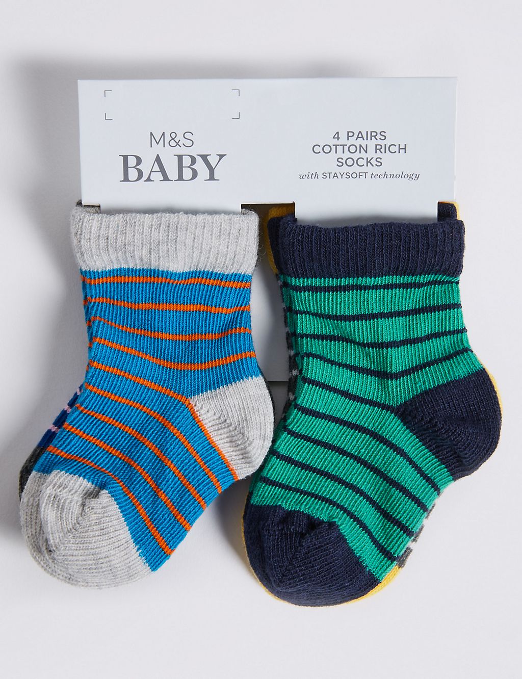 4 Pairs of Cotton Rich Baby Socks (0-24 Months) 2 of 2
